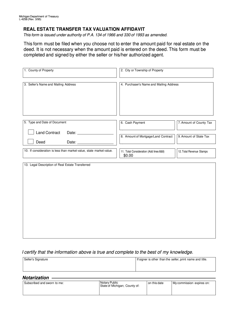 1995 MI DoT 2705 Formerly L 4258 Fill Online Printable Fillable 