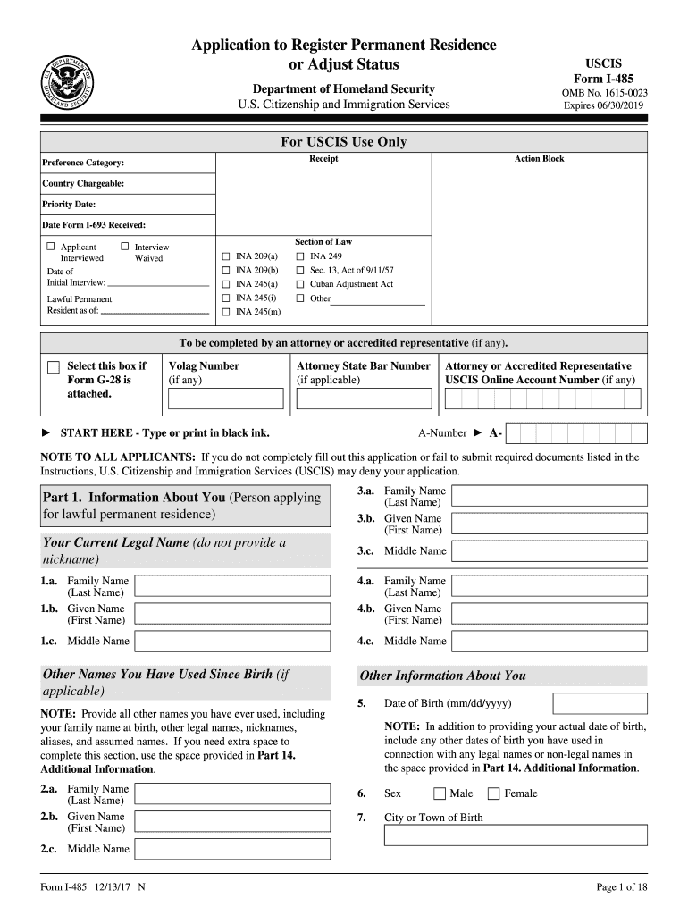 2017 Form USCIS I 485 Fill Online Printable Fillable Blank PDFfiller