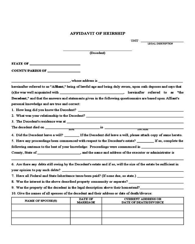 2021 Affidavit Of Heirship Fillable Printable PDF Forms Handypdf