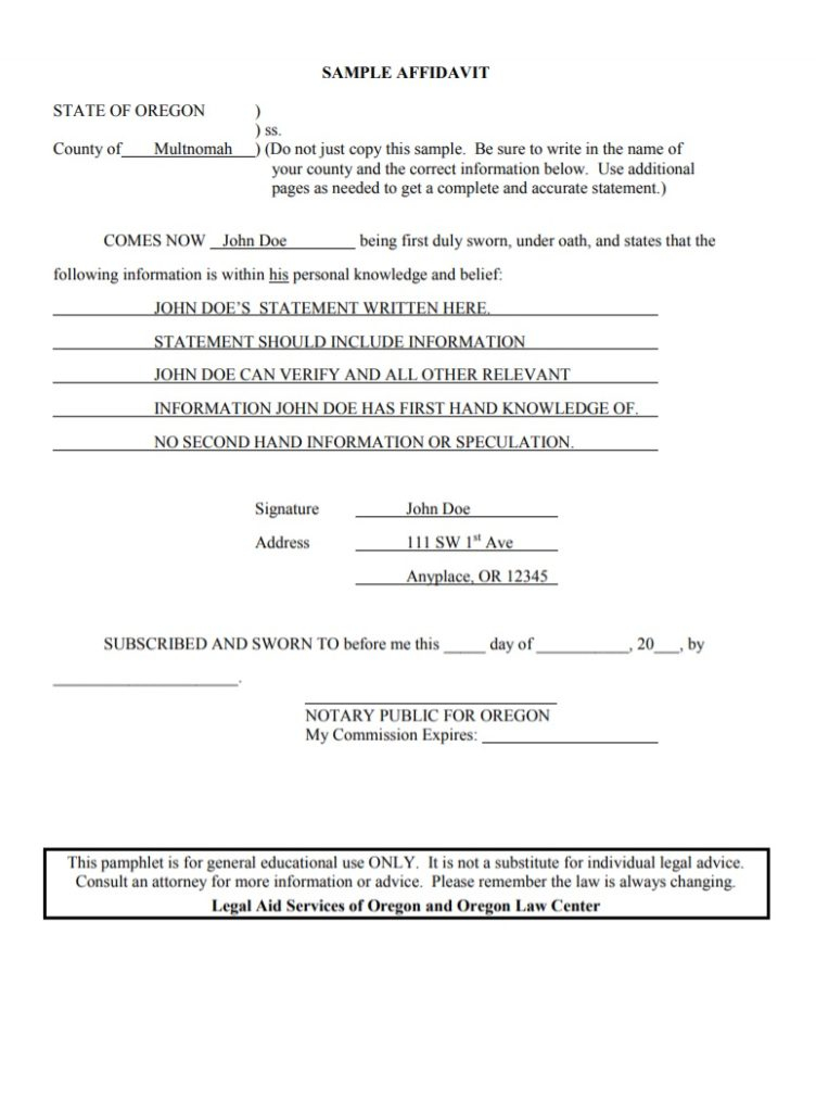 Affidavit Forms Free Word Templates