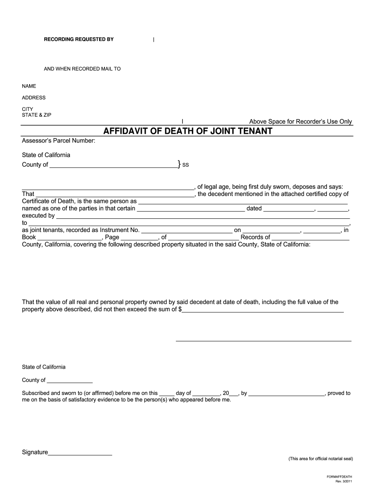Affidavit Of Death Of Joint Tenant Los Angeles County Instructions