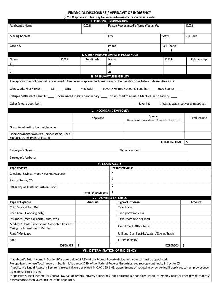 Affidavit Of Indigency Florida Fill Online Printable Fillable 