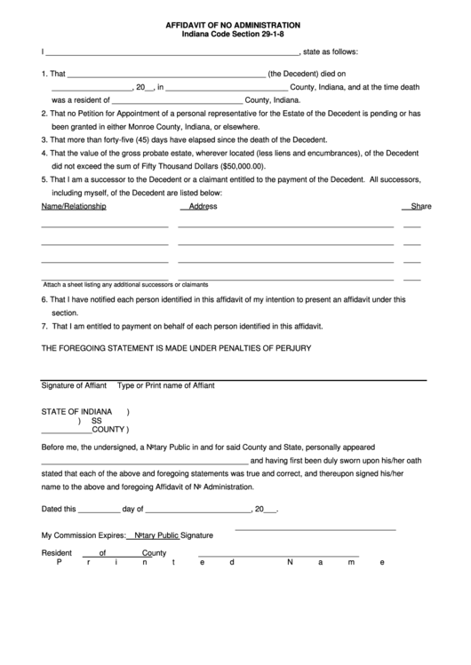 Indiana Small Estate Affidavit Form 29 1 8 2023 