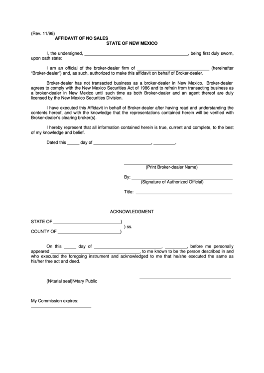 Affidavit Of No Sales Form Printable Pdf Download