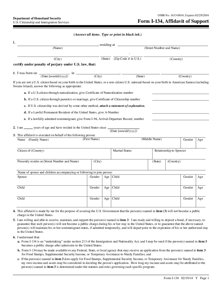 Affidavit Of Support Form Sample Free Download
