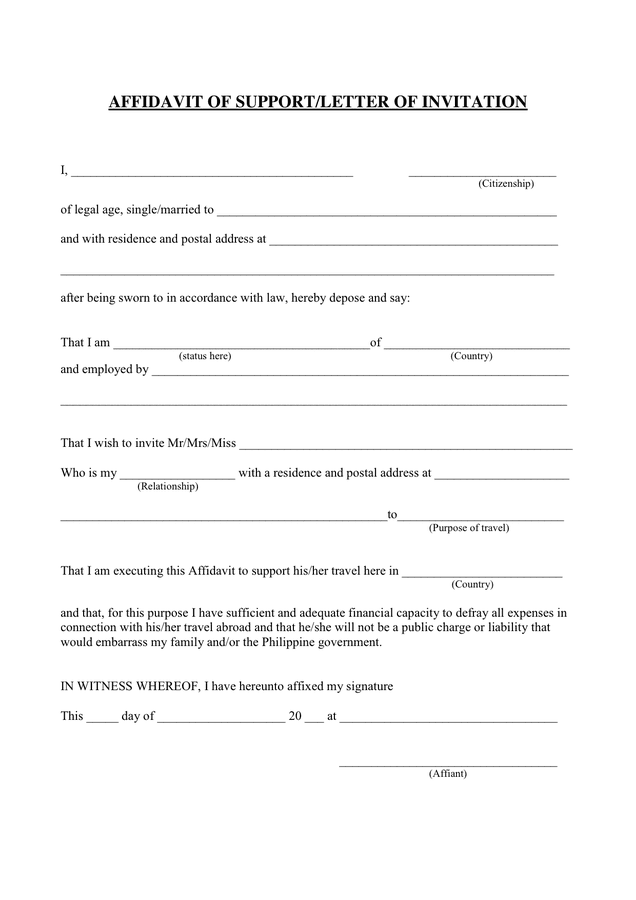 AFFIDAVIT OF SUPPORT In Word And Pdf Formats