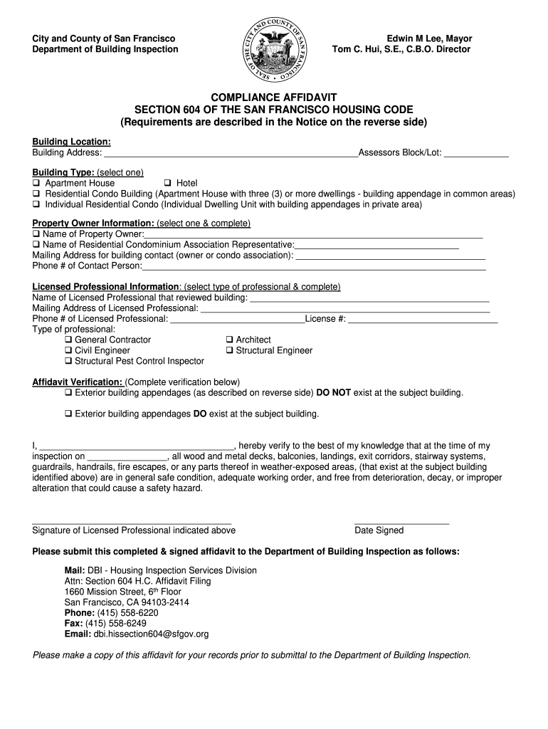 Affidavit San Francisco Fill Online Printable Fillable Blank 