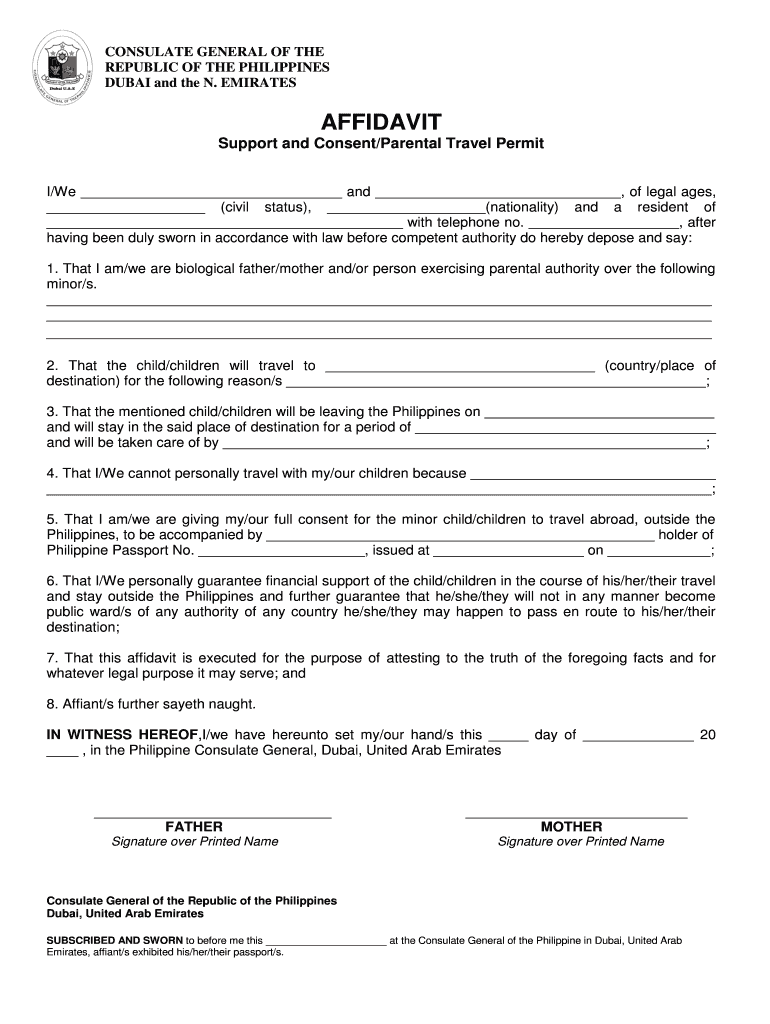 Affidavit Support And ConsentParental Travel BPermitb Philippine Bb 