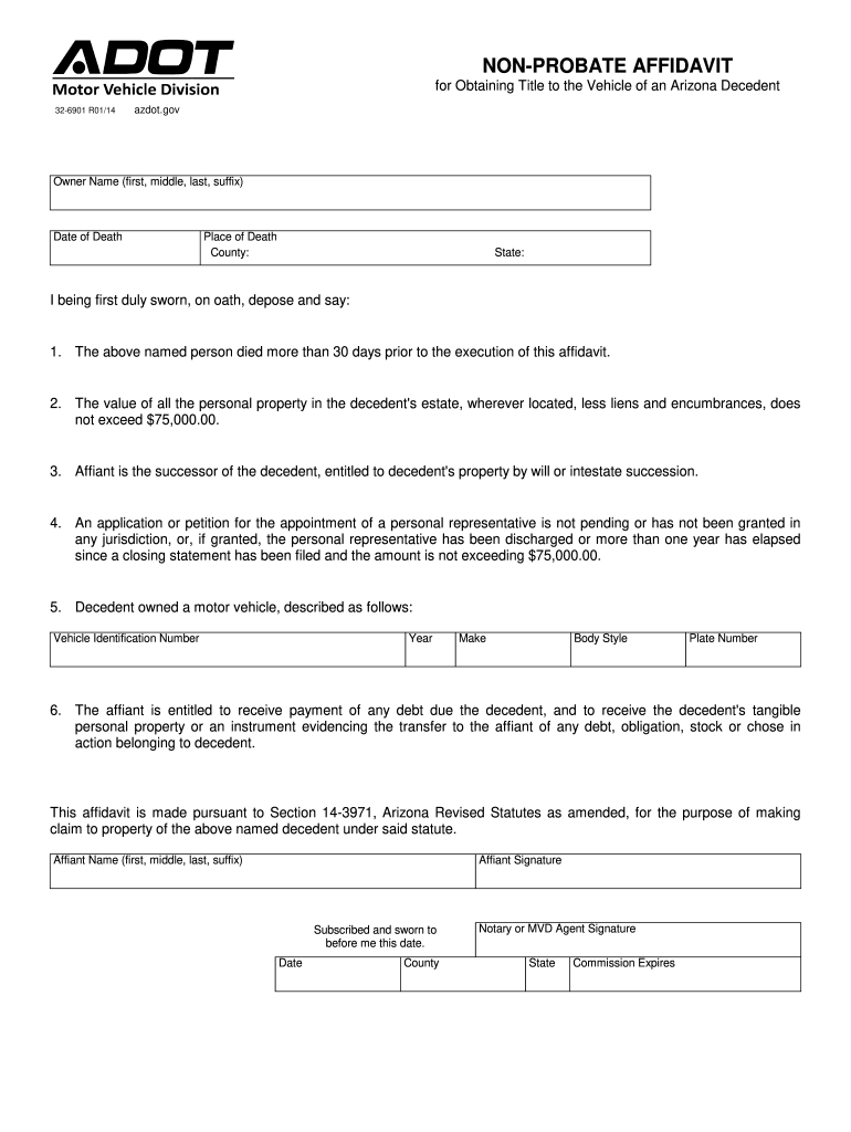 Az Dmv Non Probate Affidavit Fill Online Printable Fillable Blank 