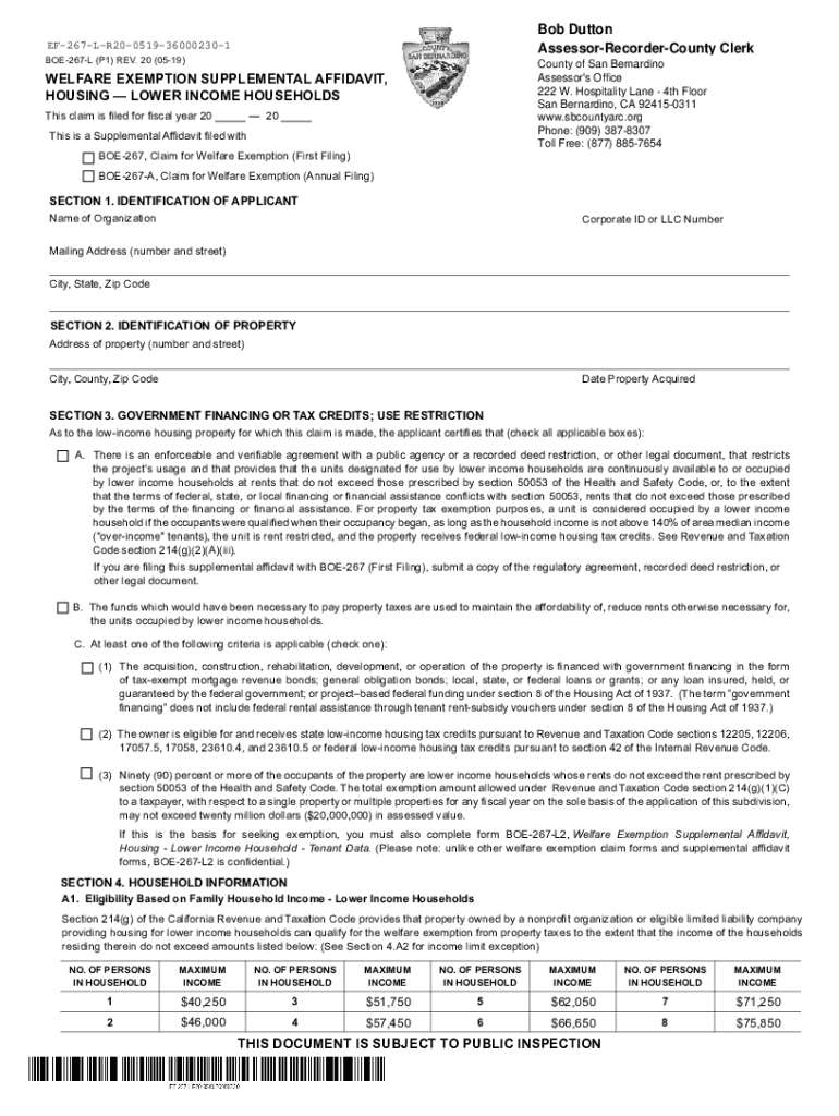 CA San Bernardino BOE 267 L 2020 2021 Fill Out Tax Template Online 