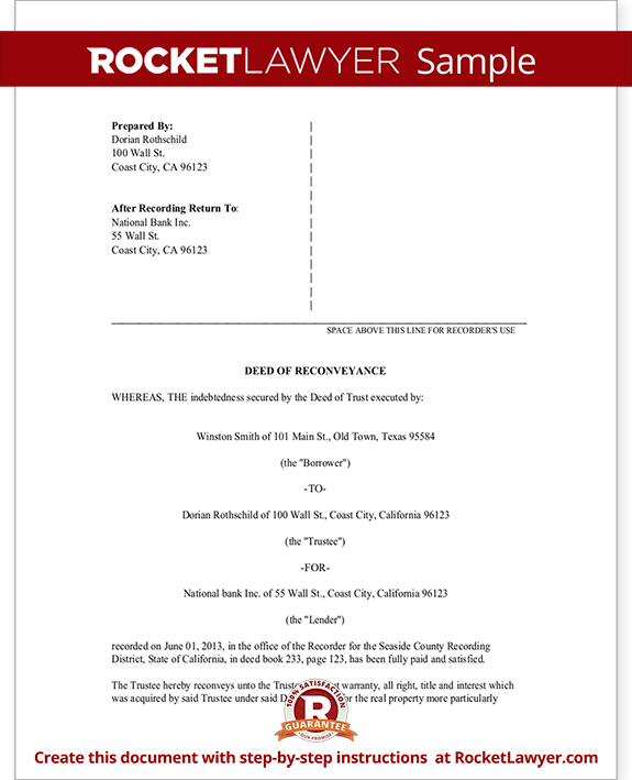 Deed Of Reconveyance Trust Form With Sample