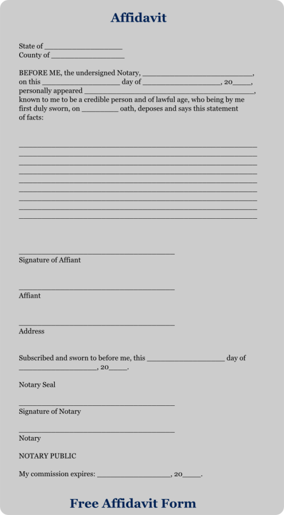 Download Free Affidavit Forms Free Affidavit Form