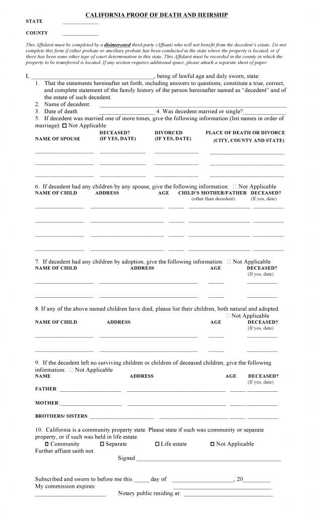 Download Free California Affidavit Of Heirship Form Form Download