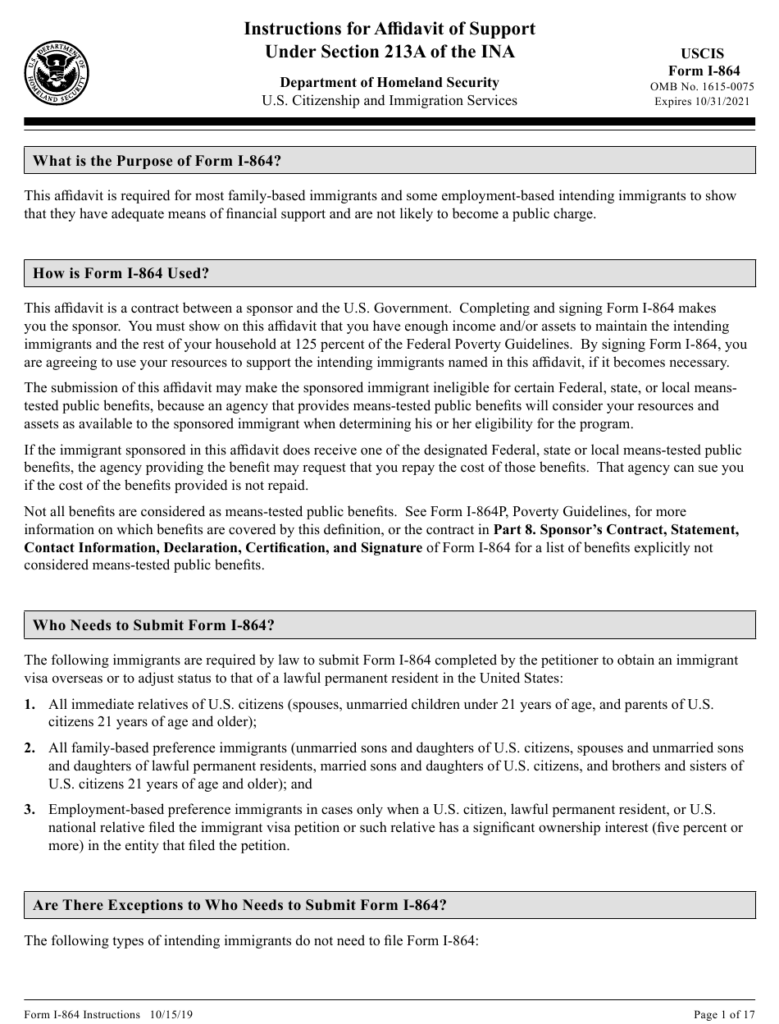 Download Instructions For USCIS Form I 864 Affidavit Of Support Under 