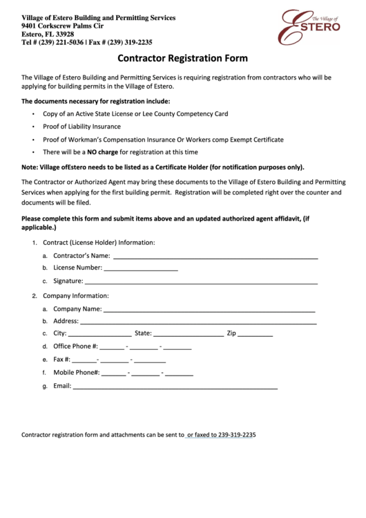 Fillable Contractor Registration Form authorized Agent Affidavit 