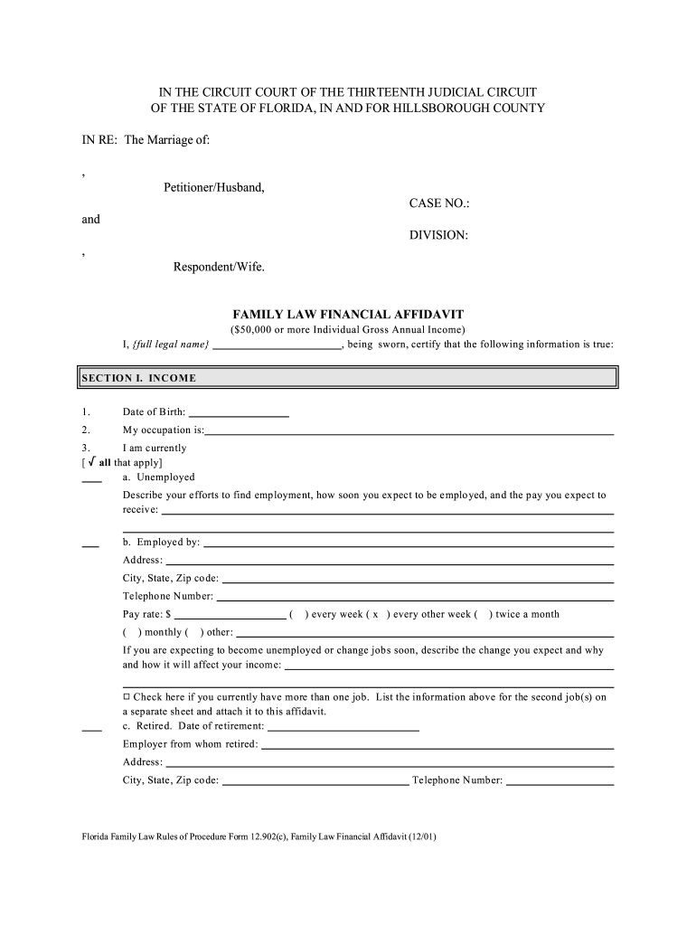 Fillable Online Family Law Financial Affidavit Long Form DeCort
