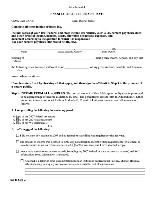 Financial Disclosure Affidavit Form Printable Pdf Download