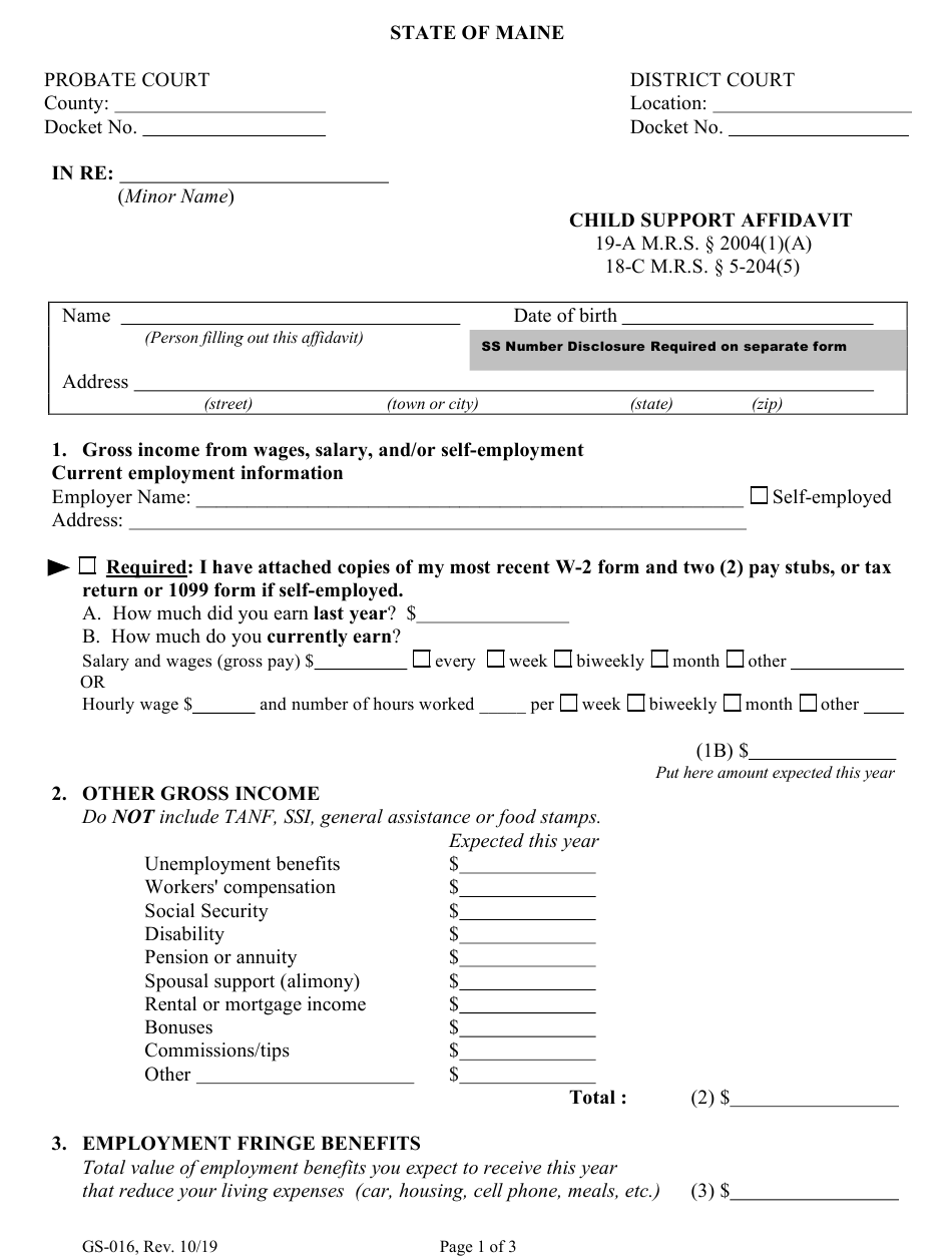 Form GS 016 Download Fillable PDF Or Fill Online Child Support