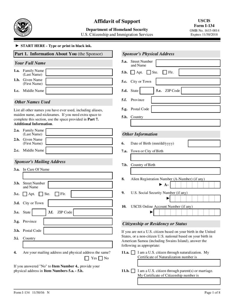 Form I 134 Affidavit Of Support WikiForm