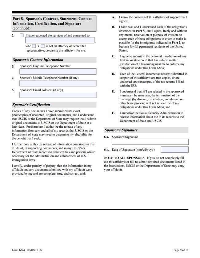 Form I 864 Affidavit Of Support RapidVisa 