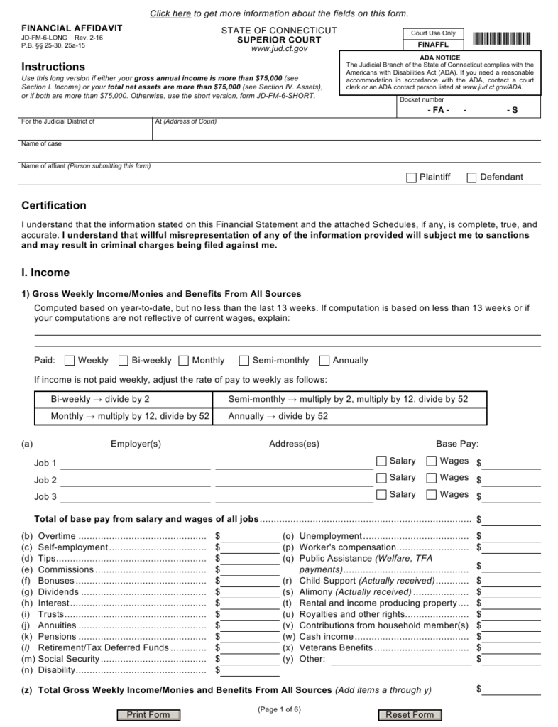 Form JD FM 6 LONG Download Fillable PDF Or Fill Online Financial 