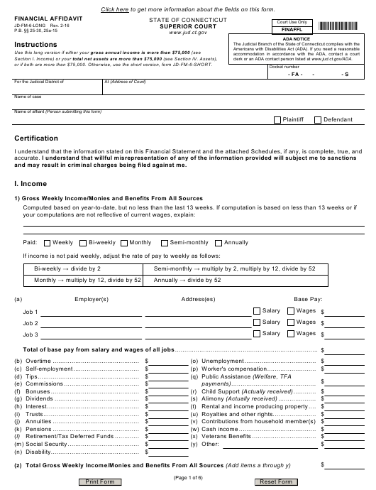 Form JD FM 6 LONG Download Fillable PDF Or Fill Online Financial