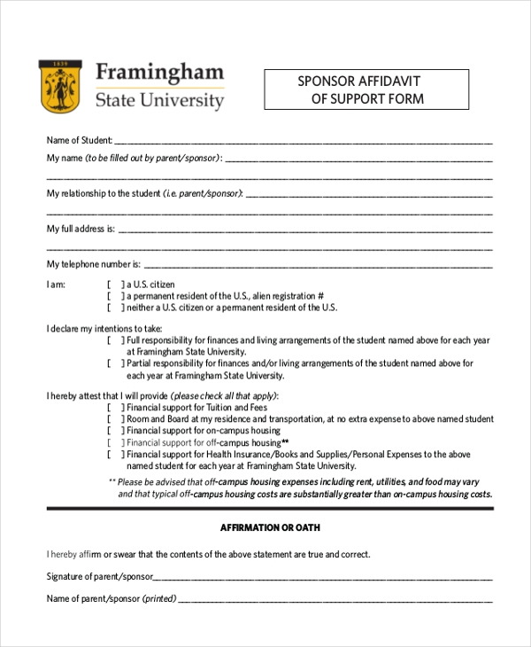 FREE 10 Sample Affidavit Of Support Forms In PDF MS Word