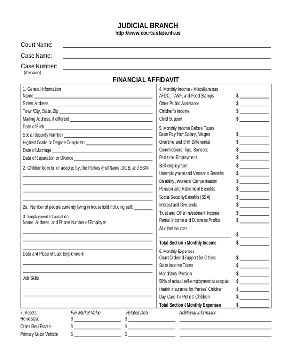 FREE 10 Sample Blank Affidavit Forms In PDF MS Word Excel