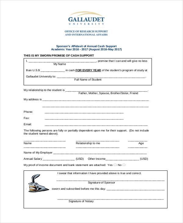 FREE 11 Sample Affidavit Of Support Forms In PDF MS Word