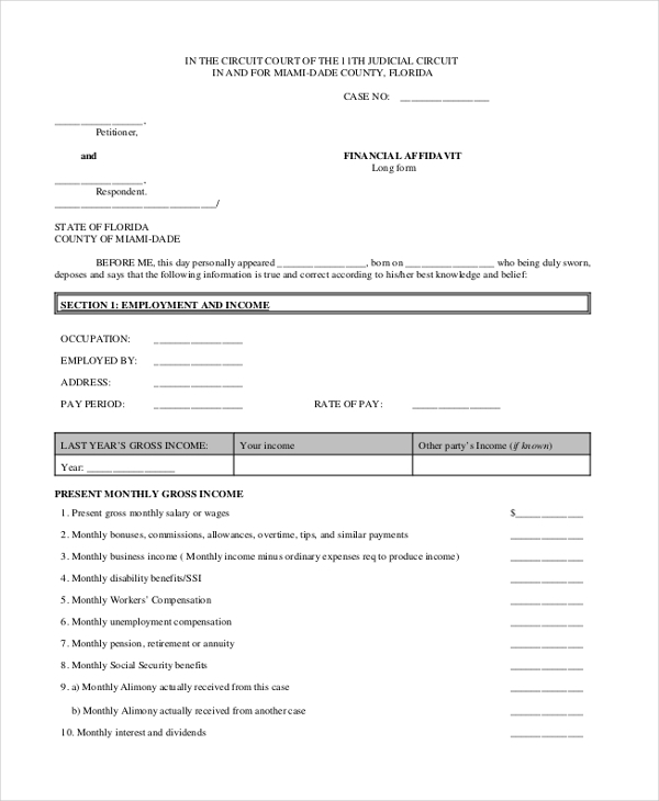 FREE 8 Sample Financial Affidavit Forms In PDF MS Word
