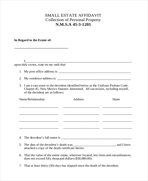 FREE 9 Sample Small Estate Affidavit Forms In PDF MS Word