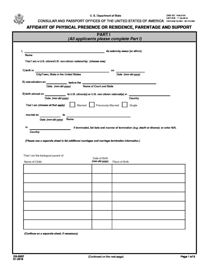 Free Affidavit Of Physical Presence Or Residence Parentage And Support 