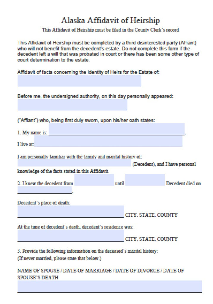 Free Alaska Affidavit Of Heirship Form PDF Word