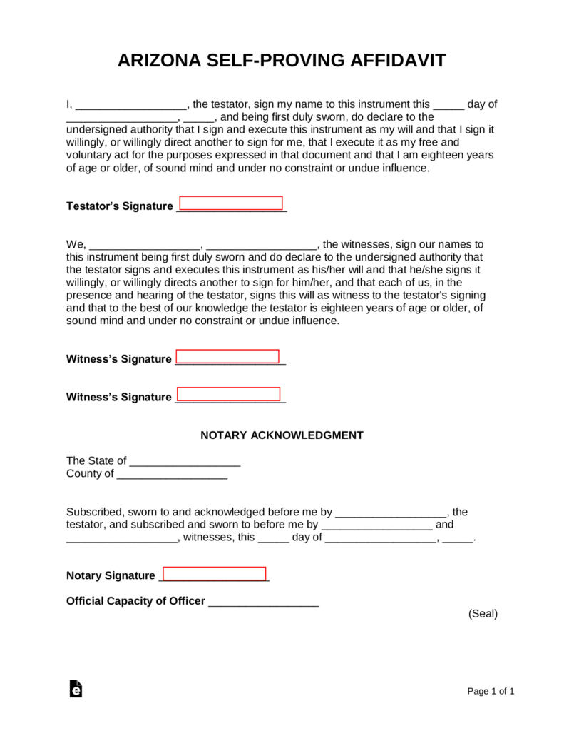 Free Arizona Self Proving Affidavit Form PDF Word EForms