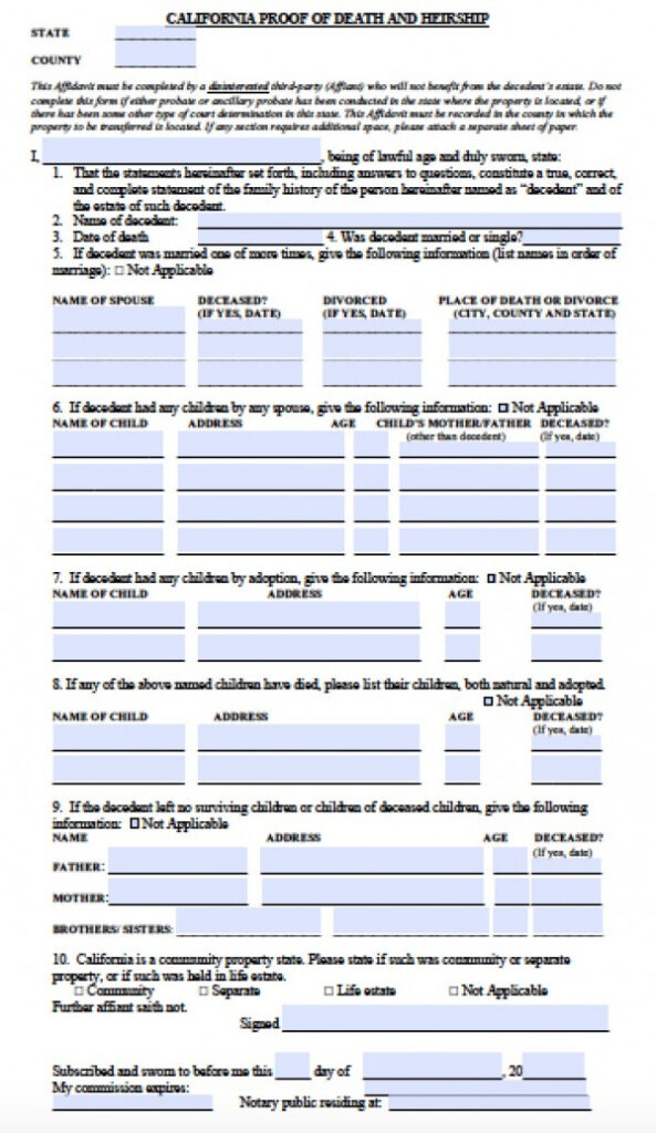 Free California Affidavit Of Heirship Form PDF Word