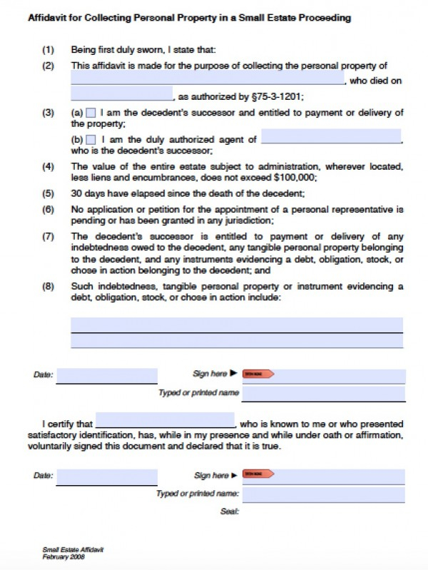 Free Utah Small Estate Affidavit Form PDF Word