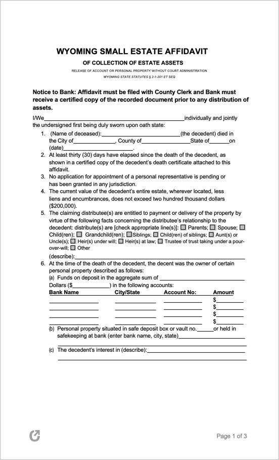 Free Wyoming Small Estate Affidavit Form PDF WORD