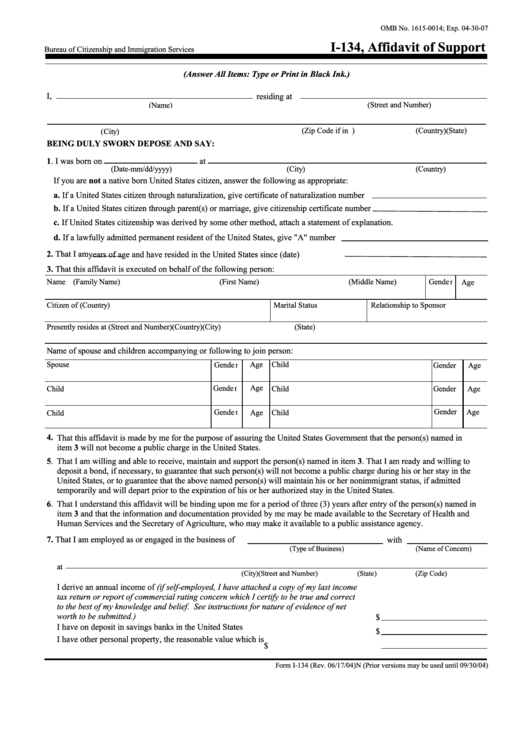 I 134 Affidavit Of Support Nice Printable Pdf Download