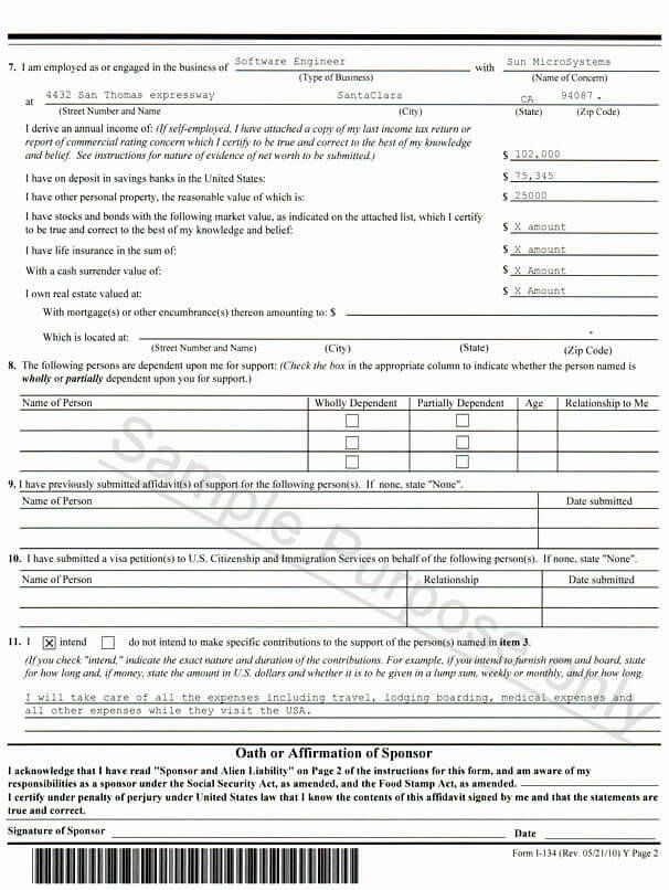 I 134 Fillable Form Affidavit Of Support I 134 For Visitor Visa 