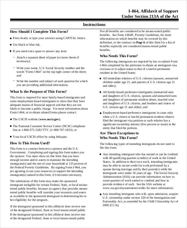 I 864 Affidavit Of Support Sample PDF Template