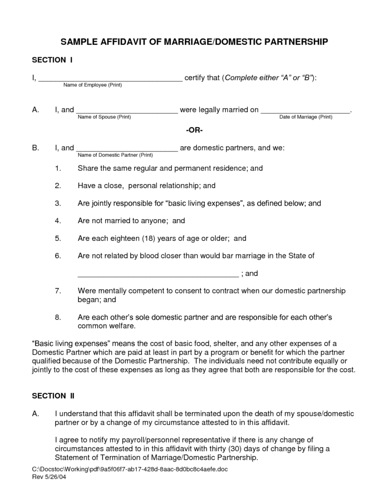 Marriage Affidavit Template Free Printable Documents