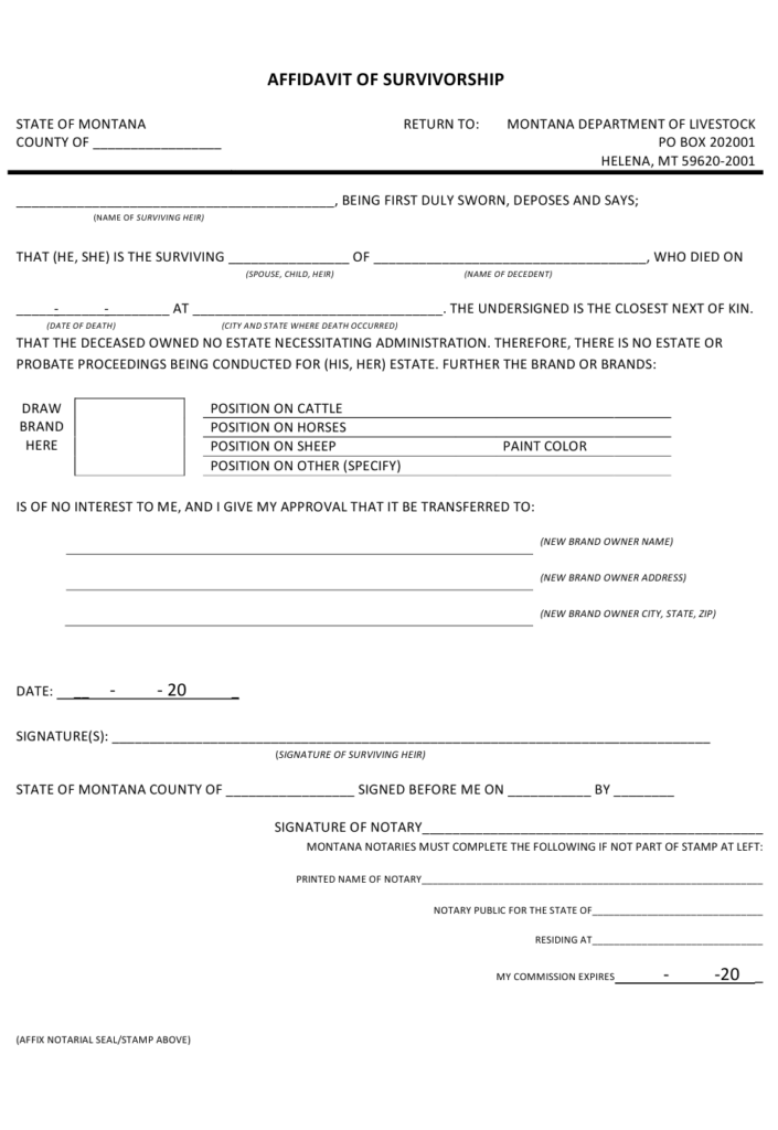 Montana Affidavit Of Survivorship Download Printable PDF Templateroller