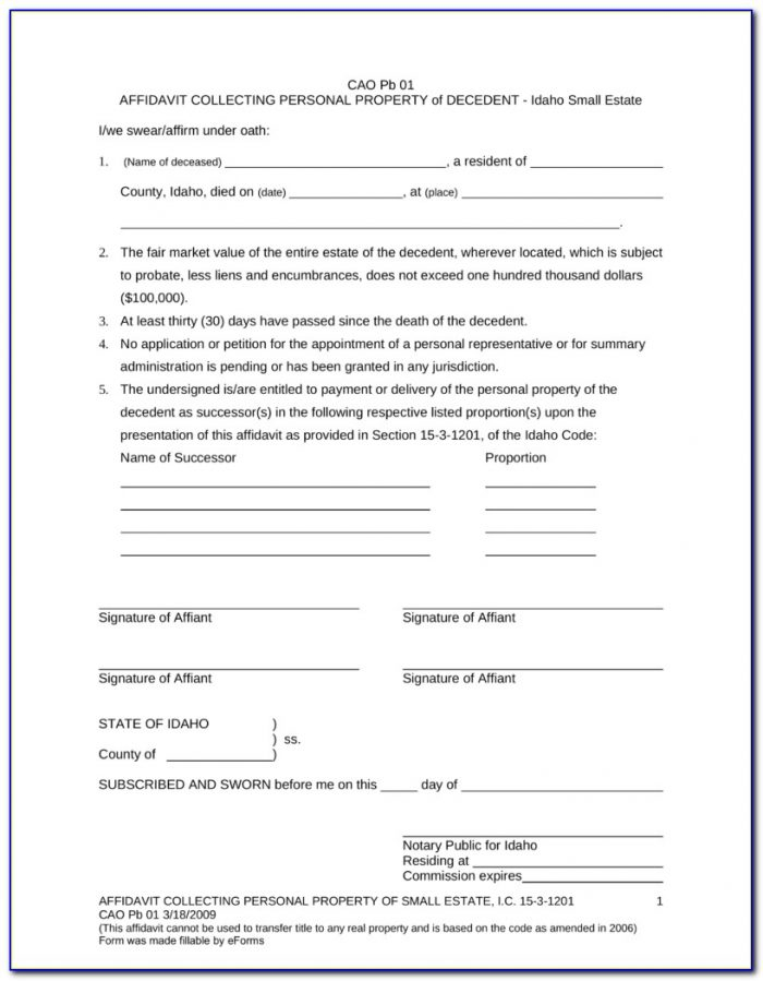 Probate Form 13100 Affidavit For Small Estates Universal Network