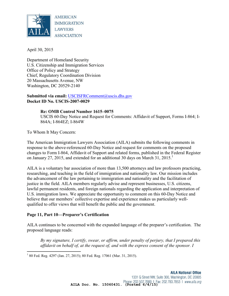 Public Comments The I 864 Affidavit Of Support