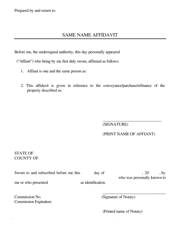 Same Name Affidavit Form Download Fillable PDF Templateroller