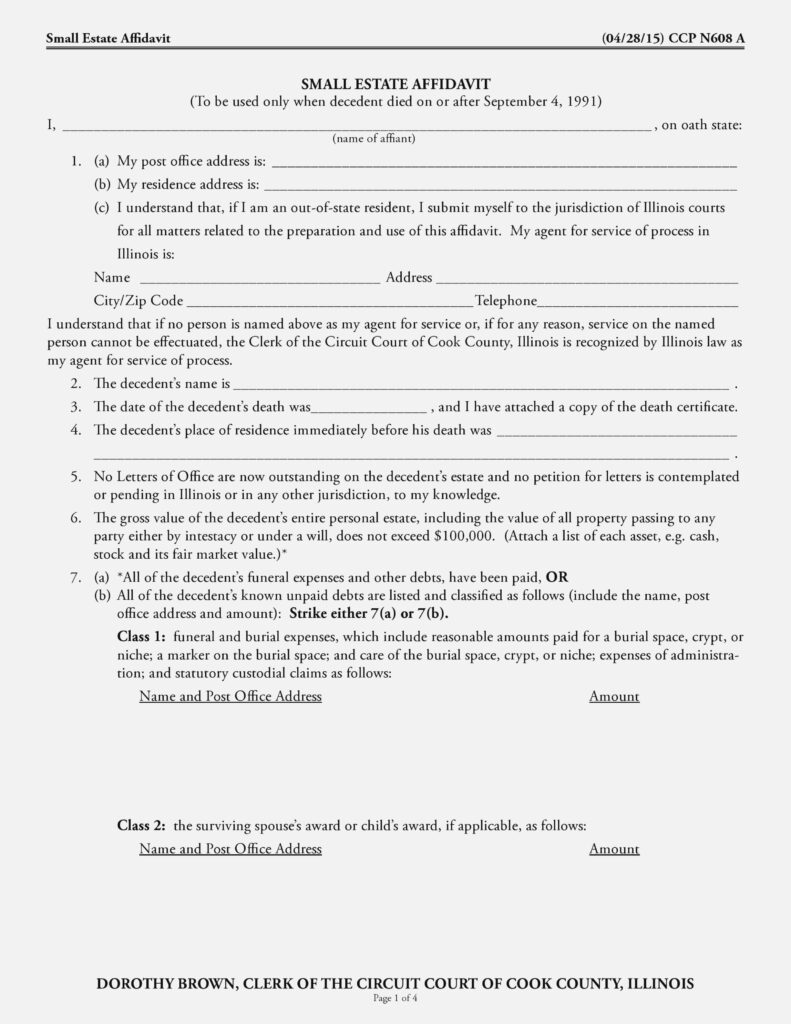 Small Estate Affidavit Form Illinois Universal Network