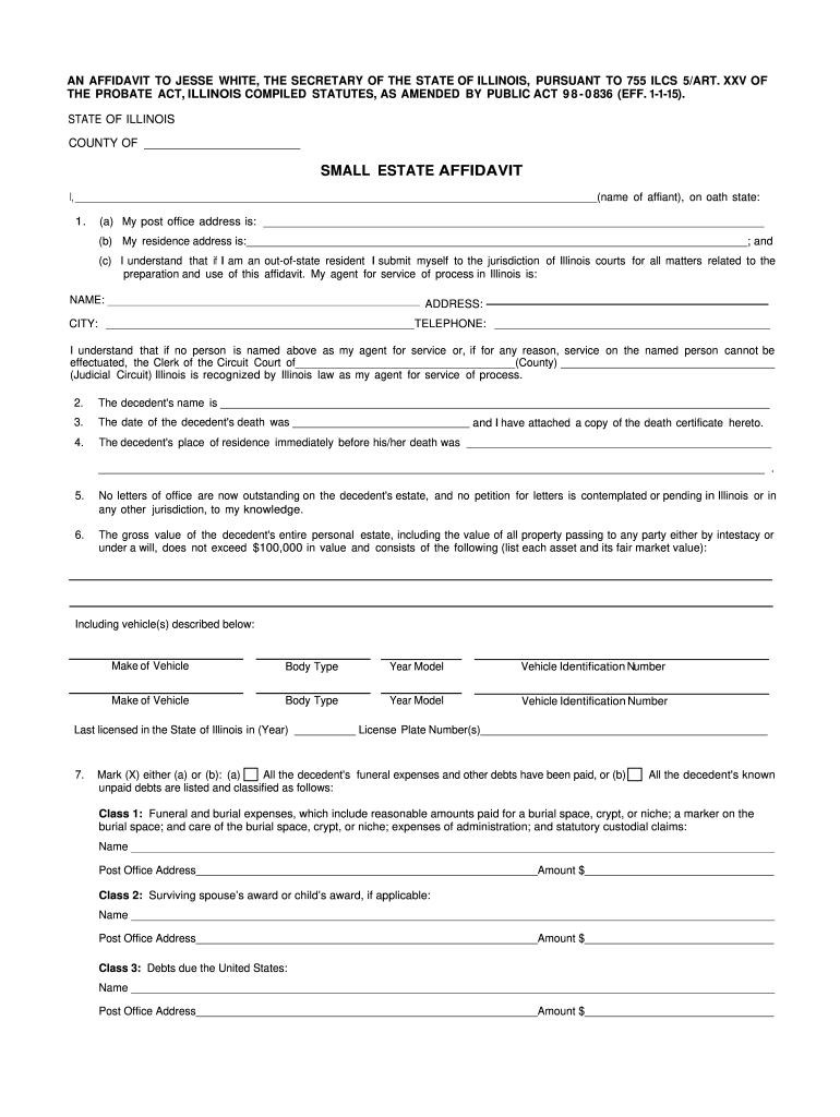 Small Estate Affidavit Illinois Fill Online Printable Fillable 