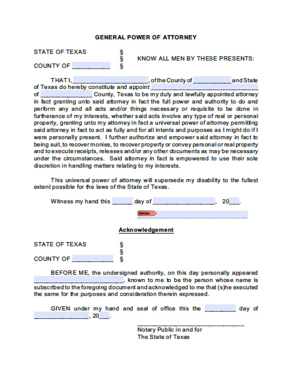 Texas General Financial Power Of Attorney Form Power Of Attorney