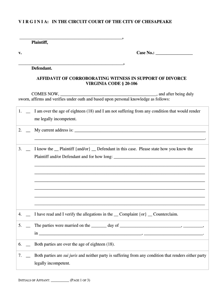 Virginia Affidavit Fill Online Printable Fillable Blank PdfFiller