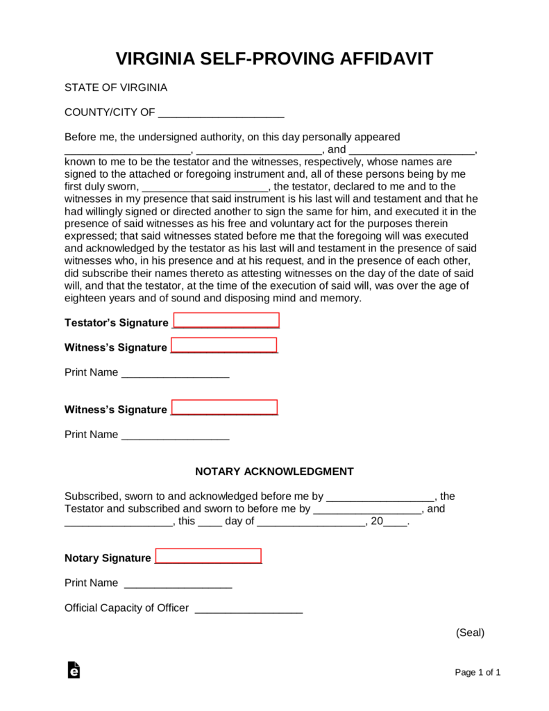 Virginia Self Proving Affidavit Form EForms Free Fillable Forms